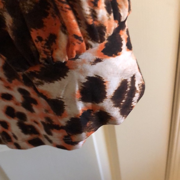 Anne Klein tie-neck blouse in gorgeous orange, tan and brown animal print - Picture 5 of 5